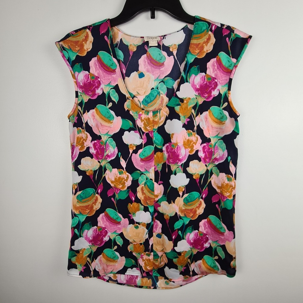 J Crew Factory Watercolor Blouse Sz 0 Colorful Abstract Floral Sleeveless Blouse